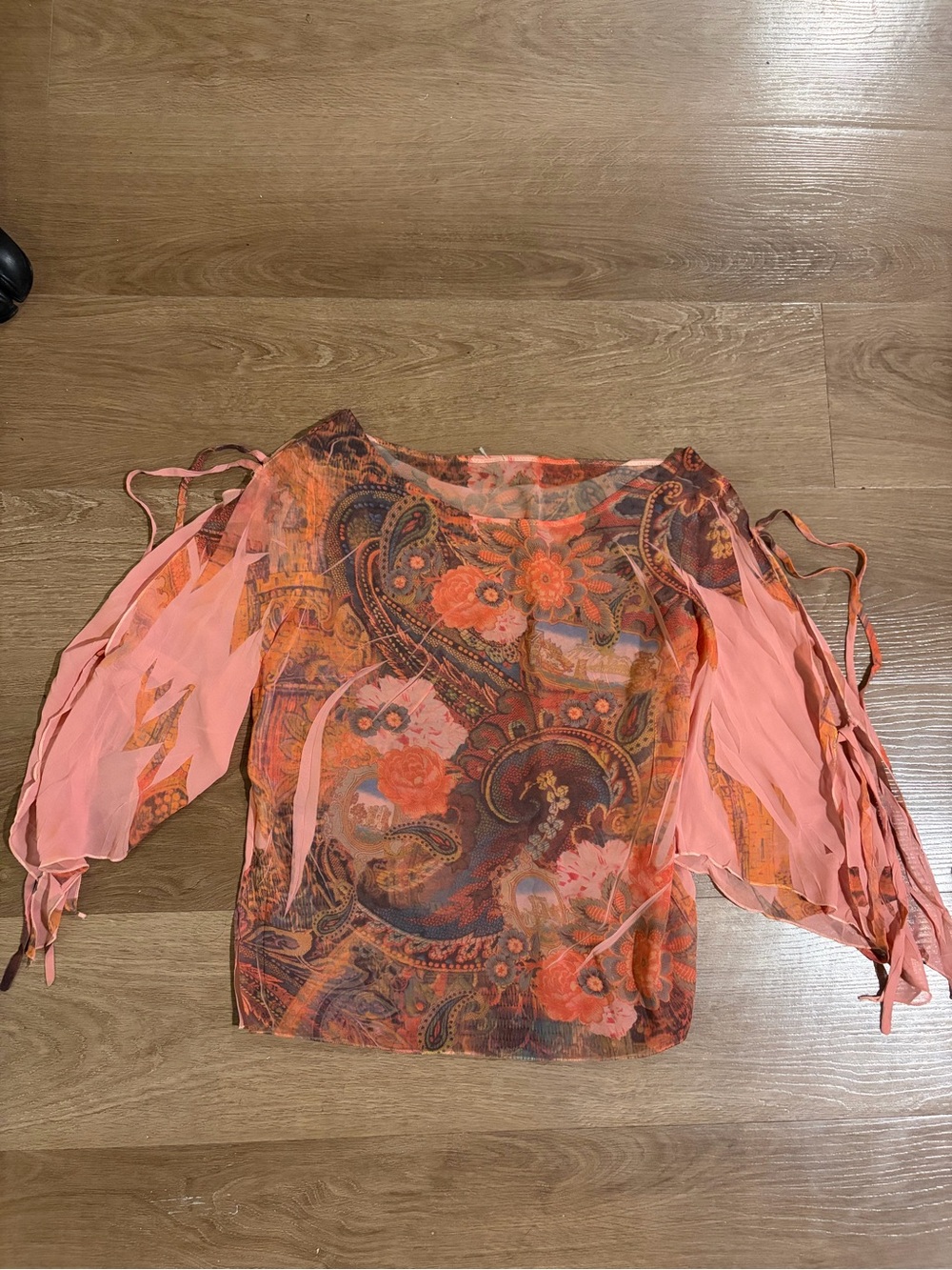 Bohemian Floral Paisley Cold-Shoulder Top in Coral